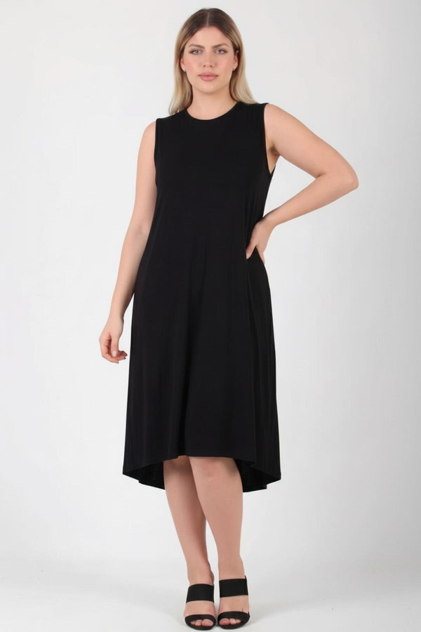 Plus‑Size Mouwloze Jurk Met Ronde Hals — Zwart