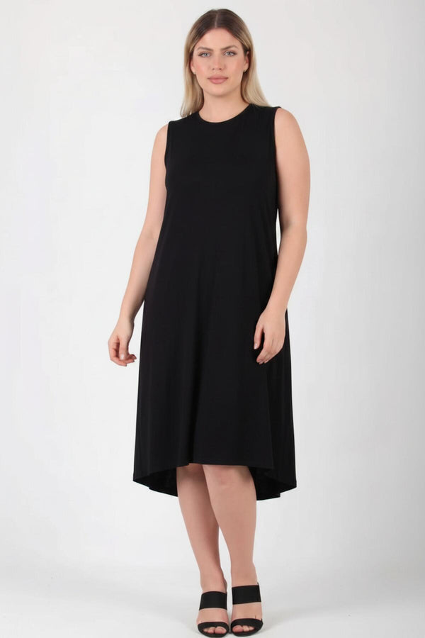 Plus‑Size Mouwloze Jurk Met Ronde Hals — Zwart