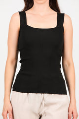 Gerippter Pullover Mit Eckigem Ausschnitt – Schwarz