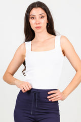 Gerippter Pullover Mit Eckigem Ausschnitt – Offwhite