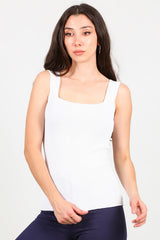 Gerippter Pullover Mit Eckigem Ausschnitt – Offwhite