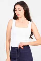 Gerippter Pullover Mit Eckigem Ausschnitt – Offwhite