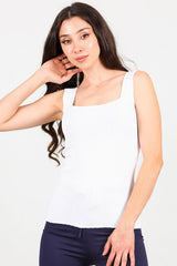 Gerippter Pullover Mit Eckigem Ausschnitt – Offwhite