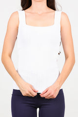Gerippter Pullover Mit Eckigem Ausschnitt – Offwhite