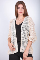 Cremefarbene Ajour‑Strickjacke