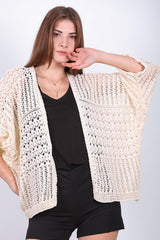 Cremefarbene Ajour‑Strickjacke
