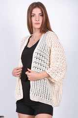 Cremefarbene Ajour‑Strickjacke