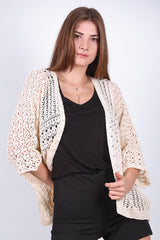 Cremefarbene Ajour‑Strickjacke