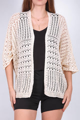 Cremefarbene Ajour‑Strickjacke