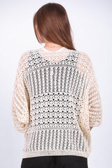 Cremefarbene Ajour‑Strickjacke