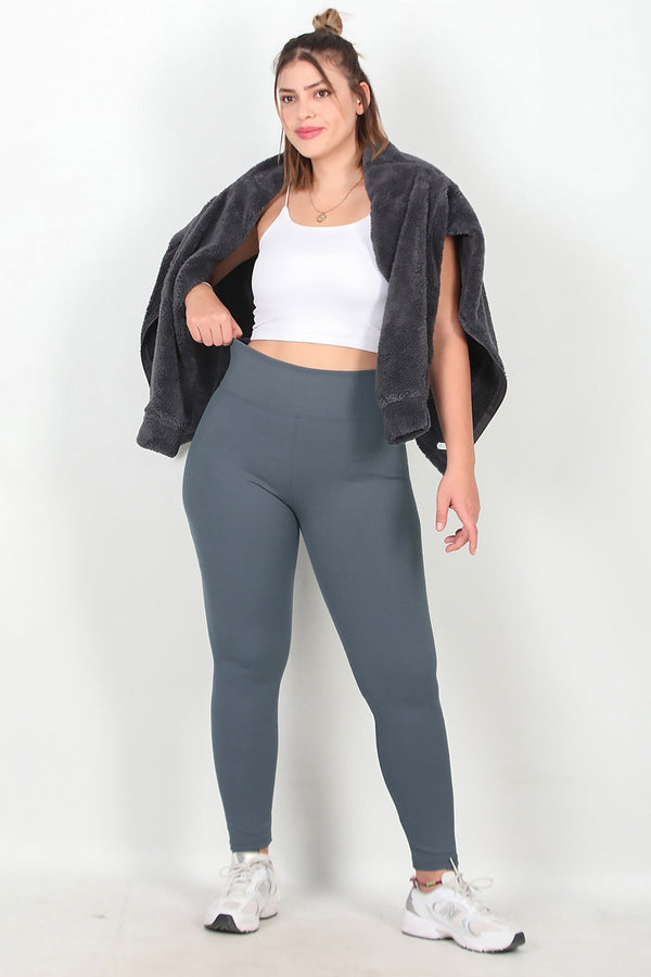 Geribde Legging, Grote Maat – Antraciet