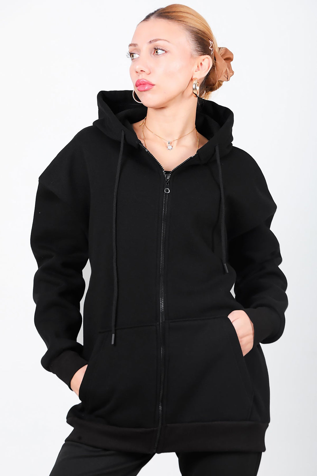 Oversized Zip - Hoodie — Zwart