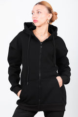 Oversized Zip - Hoodie — Zwart