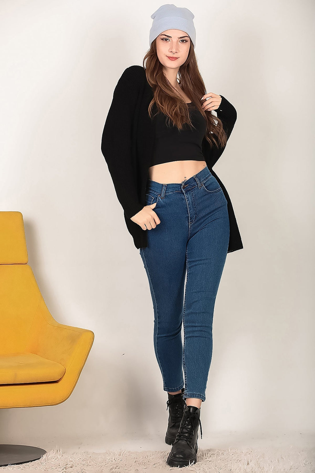 Stretch Mom Jeans, Donkerblauw