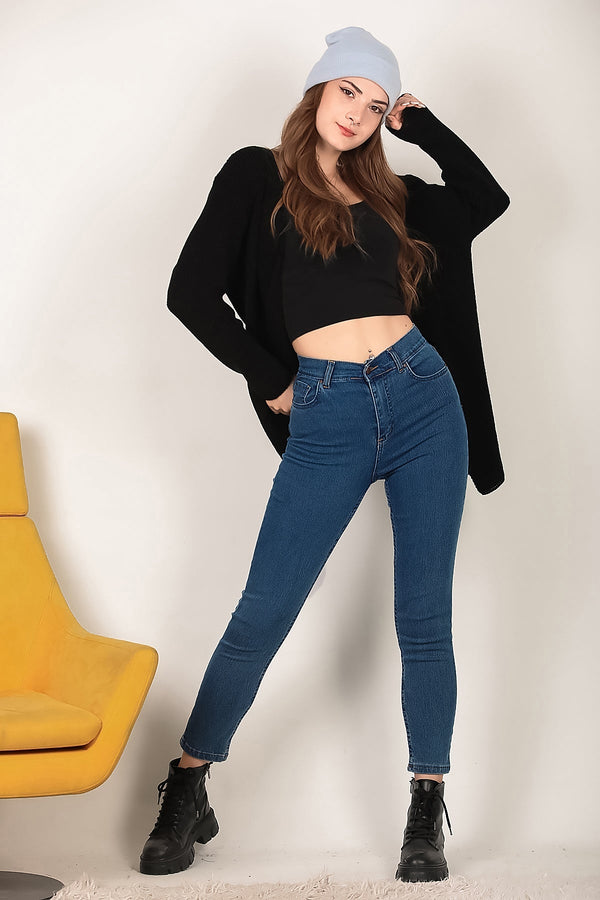 Stretch Mom Jeans, Donkerblauw