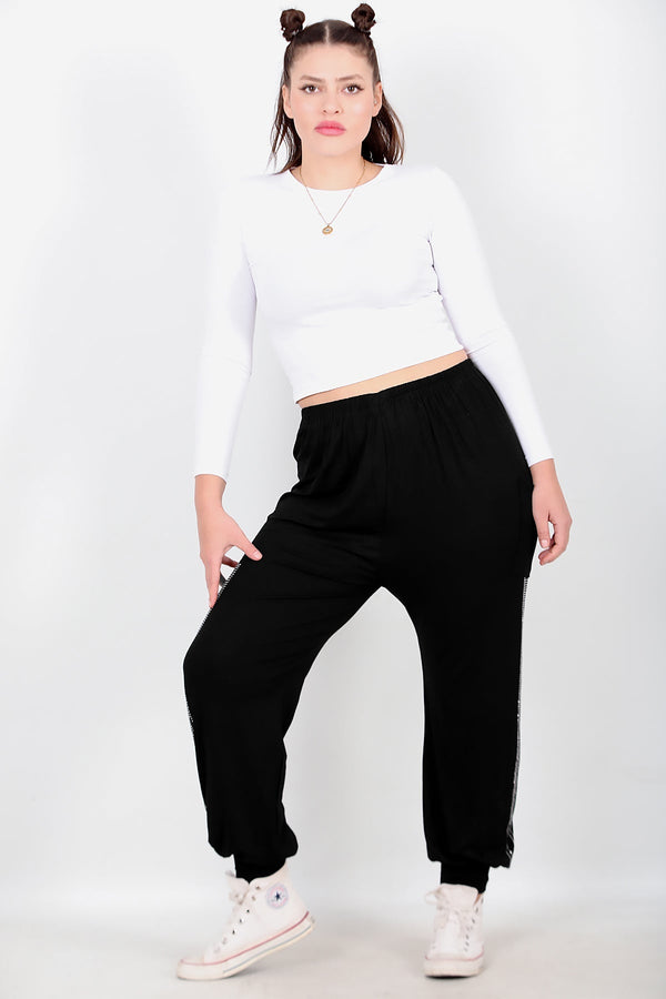 Harem Trousers With Side Stones — Black