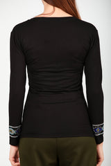 V - Neck Stone - Embellished Blouse — Black