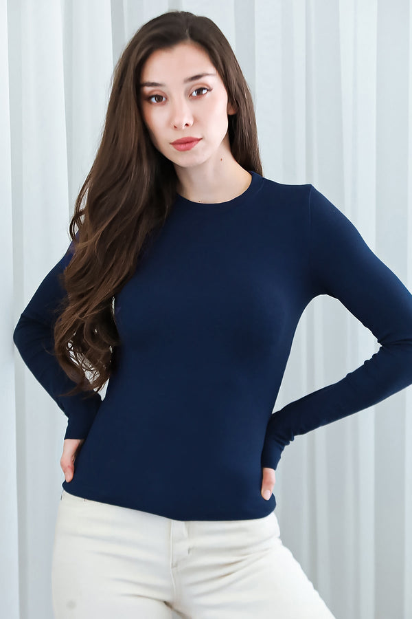 Marineblauwe Blouse Met Ronde Hals