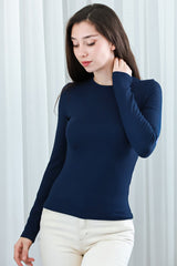 Marineblauwe Blouse Met Ronde Hals