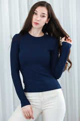 Marineblauwe Blouse Met Ronde Hals