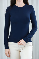 Marineblauwe Blouse Met Ronde Hals