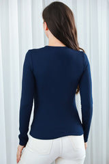 Marineblauwe Blouse Met Ronde Hals