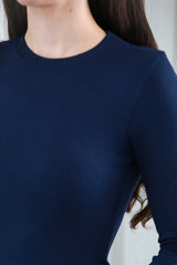 Marineblauwe Blouse Met Ronde Hals