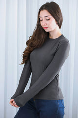 Antraciet Stretch Top Met Ronde Hals