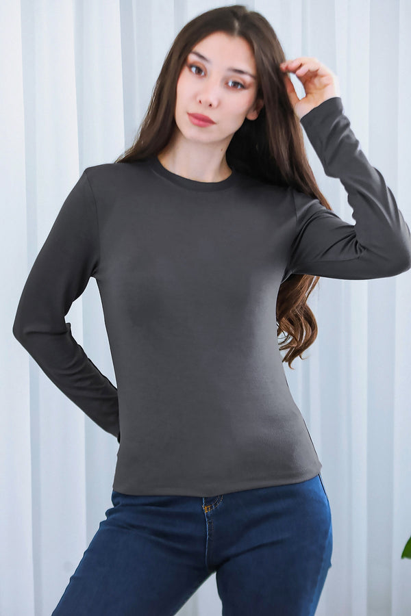 Antraciet Stretch Top Met Ronde Hals