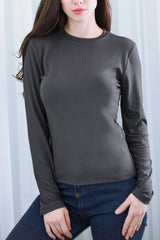 Antraciet Stretch Top Met Ronde Hals