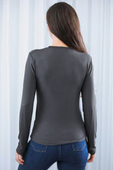 Antraciet Stretch Top Met Ronde Hals