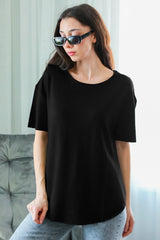 T‑Shirt Met Ovalen Zoom En Ronde Hals, Zwart