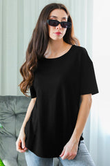 T‑Shirt Met Ovalen Zoom En Ronde Hals, Zwart