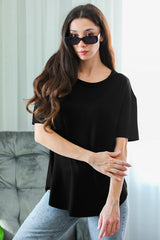 T‑Shirt Met Ovalen Zoom En Ronde Hals, Zwart