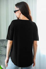 T‑Shirt Met Ovalen Zoom En Ronde Hals, Zwart