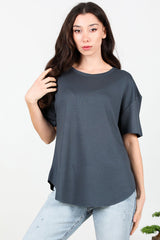 T - Shirt Met Ronde Hals En Afgeronde Zoom — Antraciet
