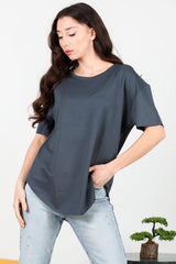T - Shirt Met Ronde Hals En Afgeronde Zoom — Antraciet