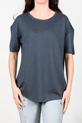 T - Shirt Met Ronde Hals En Afgeronde Zoom — Antraciet