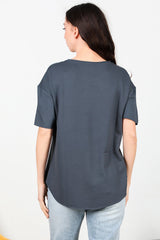 T - Shirt Met Ronde Hals En Afgeronde Zoom — Antraciet