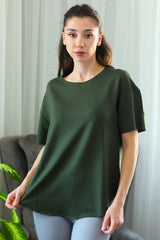 T - Shirt Met Afgeronde Zoom En Ronde Hals – Khaki