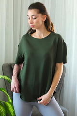 T - Shirt Met Afgeronde Zoom En Ronde Hals – Khaki