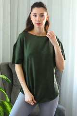 T - Shirt Met Afgeronde Zoom En Ronde Hals – Khaki