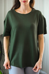 T - Shirt Met Afgeronde Zoom En Ronde Hals – Khaki
