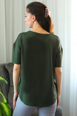 T - Shirt Met Afgeronde Zoom En Ronde Hals – Khaki
