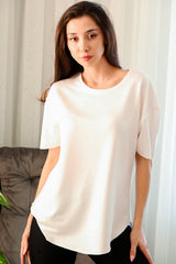 T - Shirt Met Afgeronde Zoom En Ronde Hals – Off - White