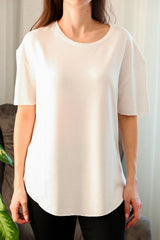 T - Shirt Met Afgeronde Zoom En Ronde Hals – Off - White