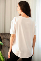 T - Shirt Met Afgeronde Zoom En Ronde Hals – Off - White