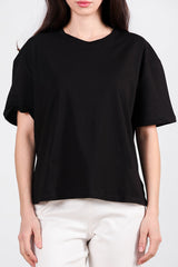 Oversized T - Shirt Met Zijsplit, Ronde Hals — Zwart