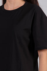 Oversized T - Shirt Met Zijsplit, Ronde Hals — Zwart