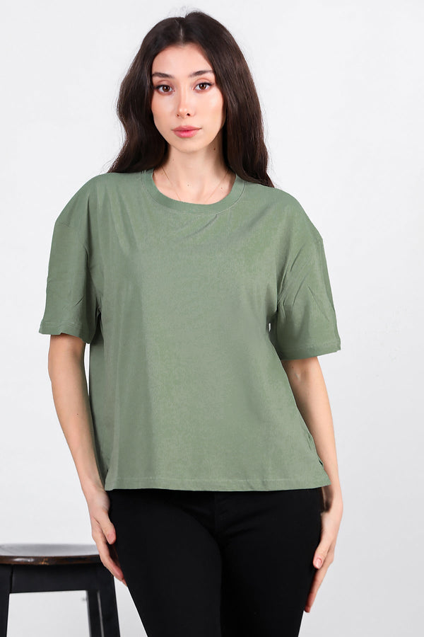 Oversized T - Shirt Met Zijsplit, Ronde Hals — Mint